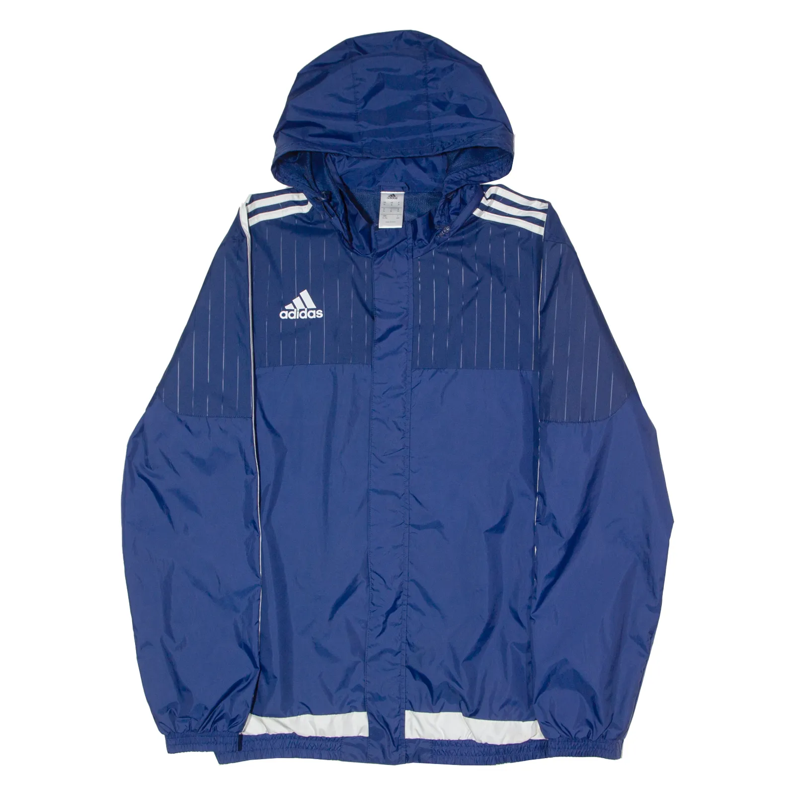 ADIDAS Mens Rain Coat Blue Nylon Hooded Pinstripe XL