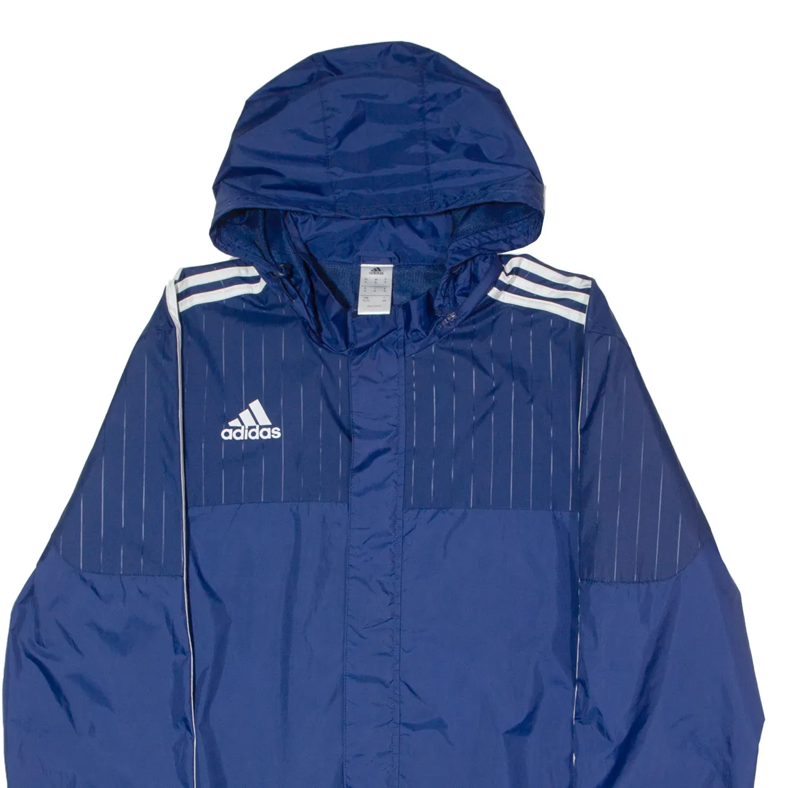 ADIDAS Mens Rain Coat Blue Nylon Hooded Pinstripe XL