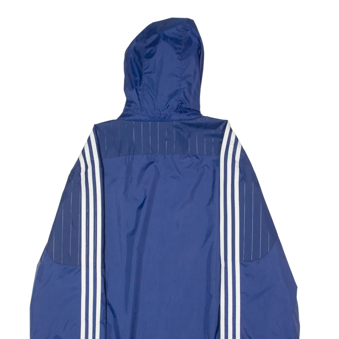 ADIDAS Mens Rain Coat Blue Nylon Hooded Pinstripe XL