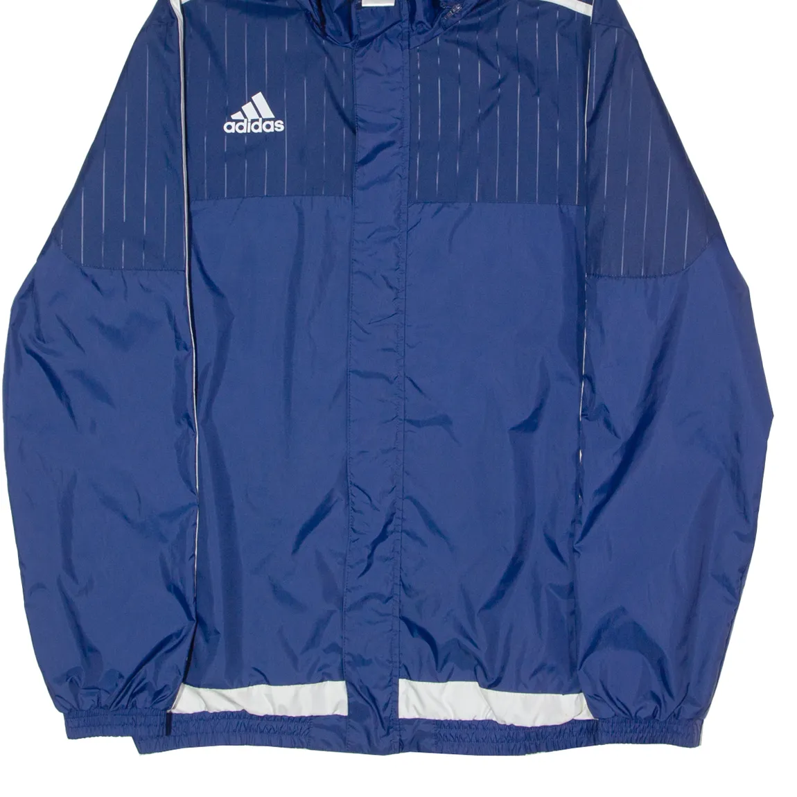 ADIDAS Mens Rain Coat Blue Nylon Hooded Pinstripe XL