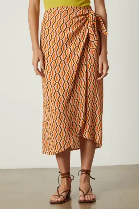 ALISHA GEO PRINT CREPE SKIRT IN ORANGE