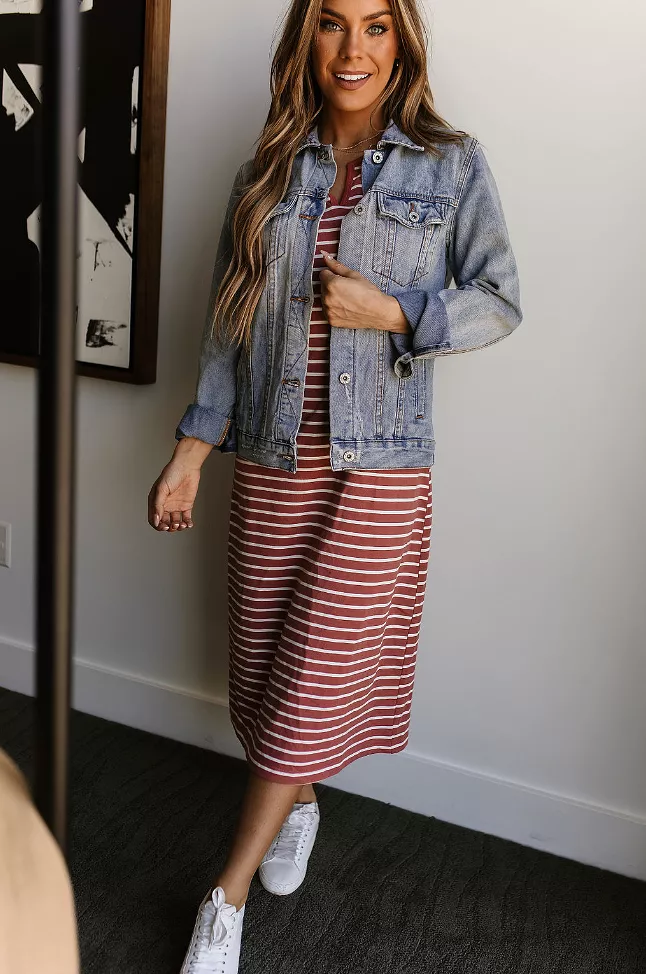 Ampersand Avenue Striped Midi Dress - Cherry Blossom