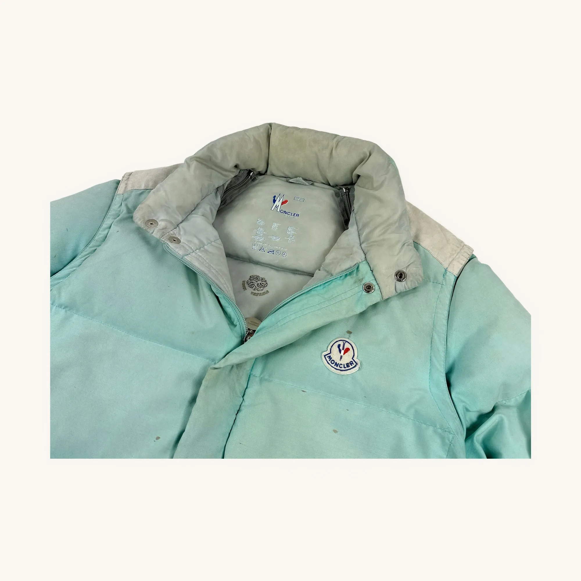 Aqua Blue 80s Moncler Grenoble Puffer Jacket Coat (M)