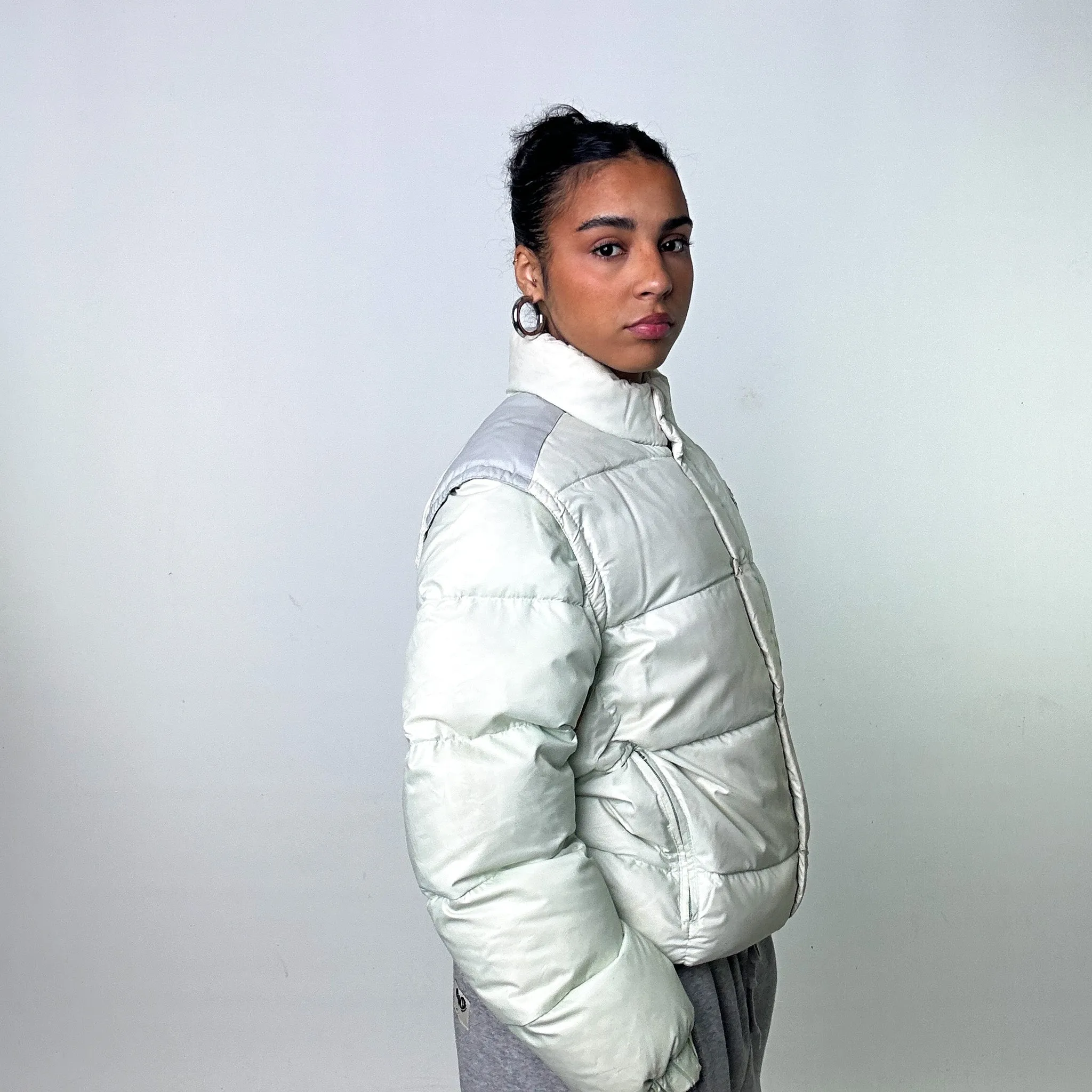 Aqua White 80s Moncler Grenoble Puffer Jacket Coat (M)