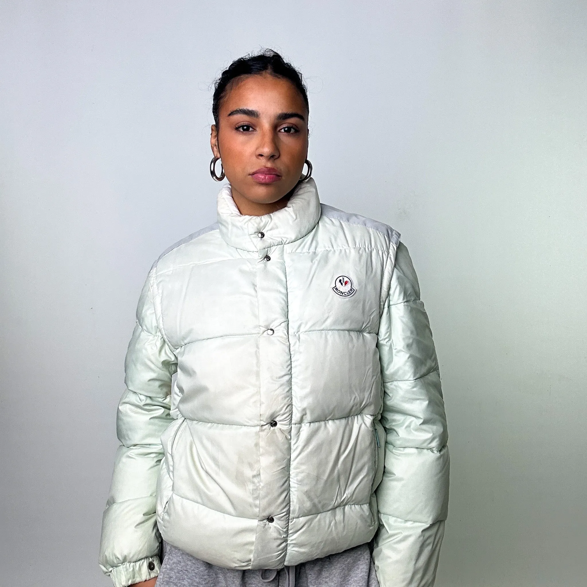 Aqua White 80s Moncler Grenoble Puffer Jacket Coat (M)