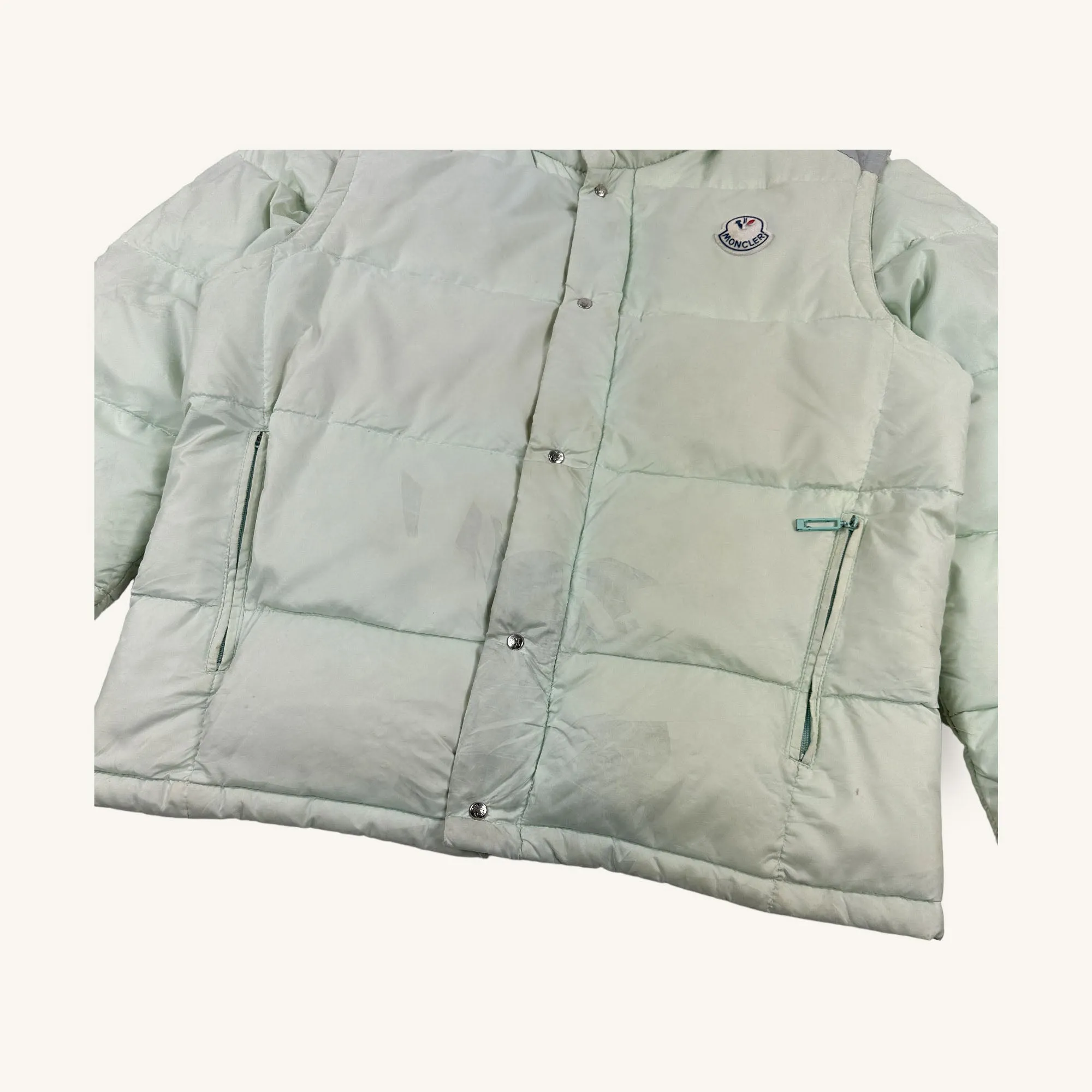 Aqua White 80s Moncler Grenoble Puffer Jacket Coat (M)