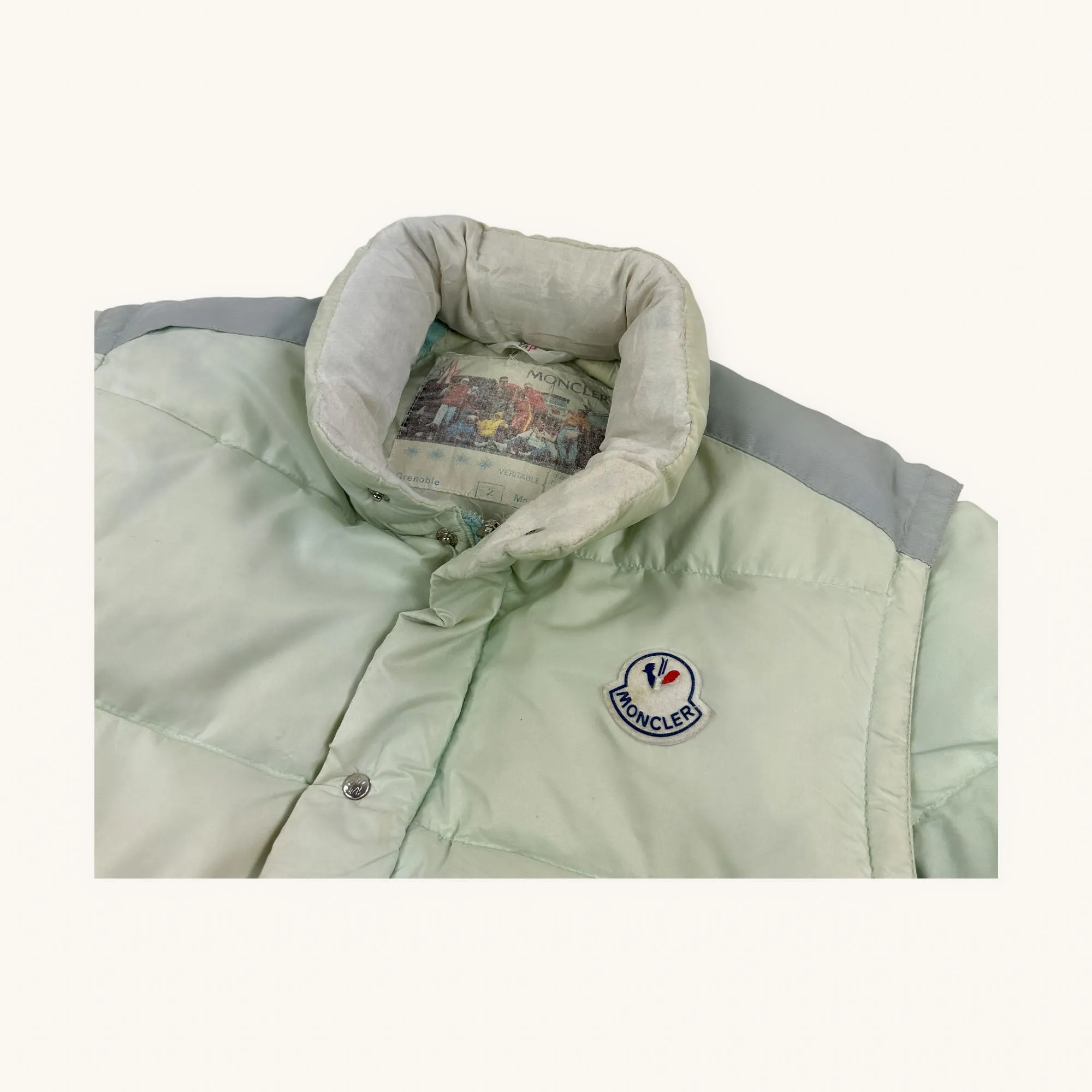 Aqua White 80s Moncler Grenoble Puffer Jacket Coat (M)