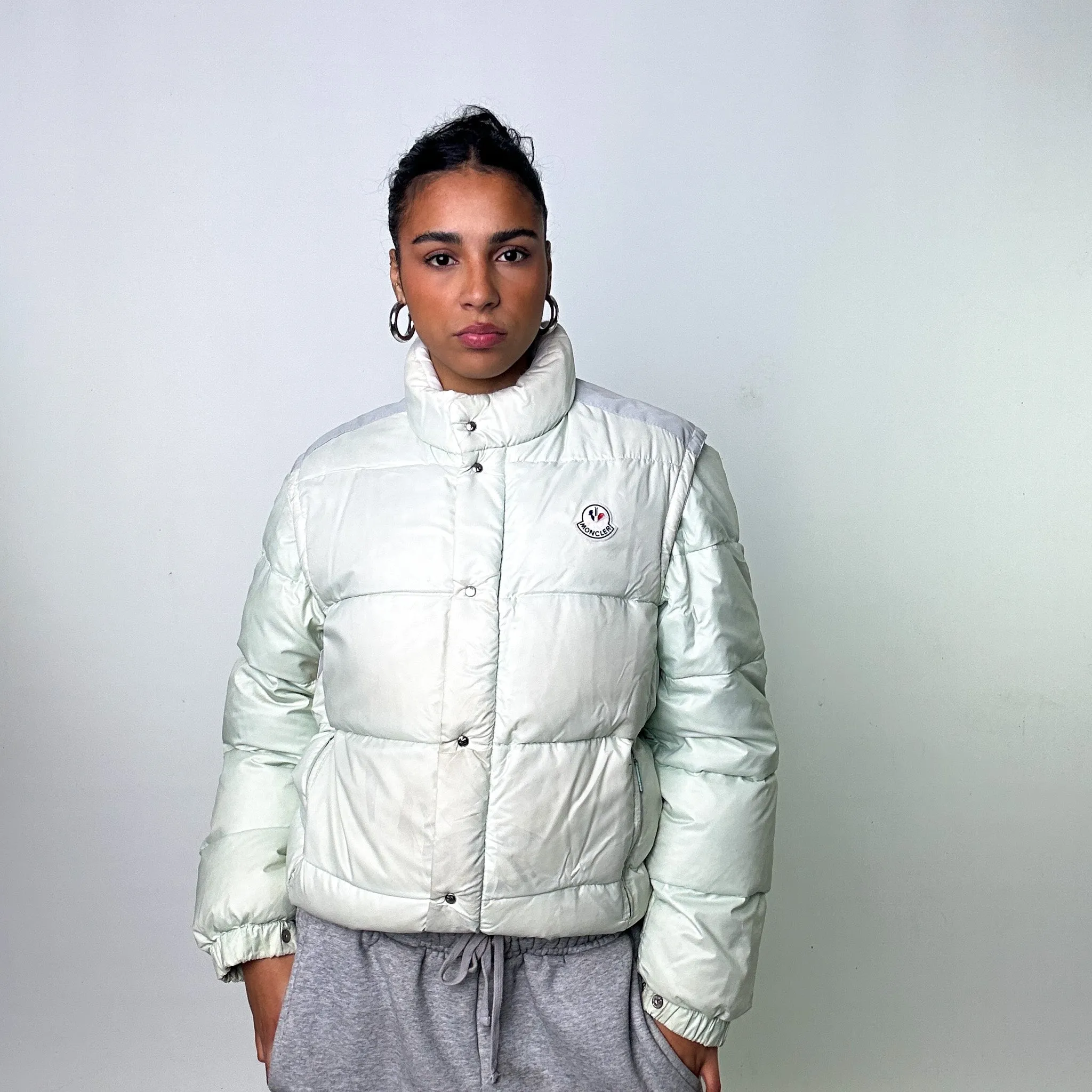 Aqua White 80s Moncler Grenoble Puffer Jacket Coat (M)