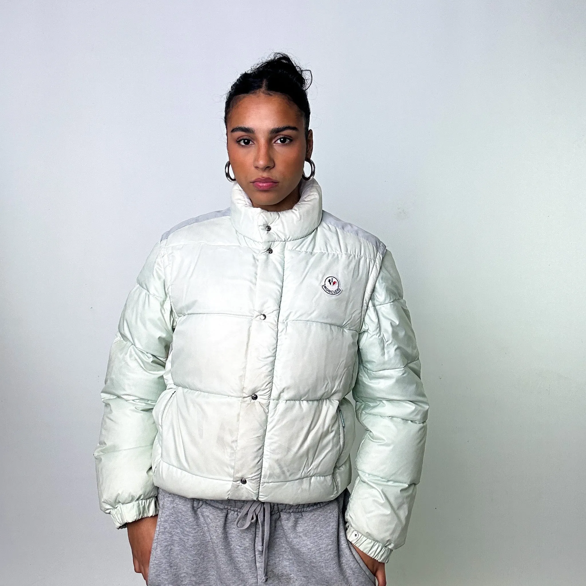 Aqua White 80s Moncler Grenoble Puffer Jacket Coat (M)