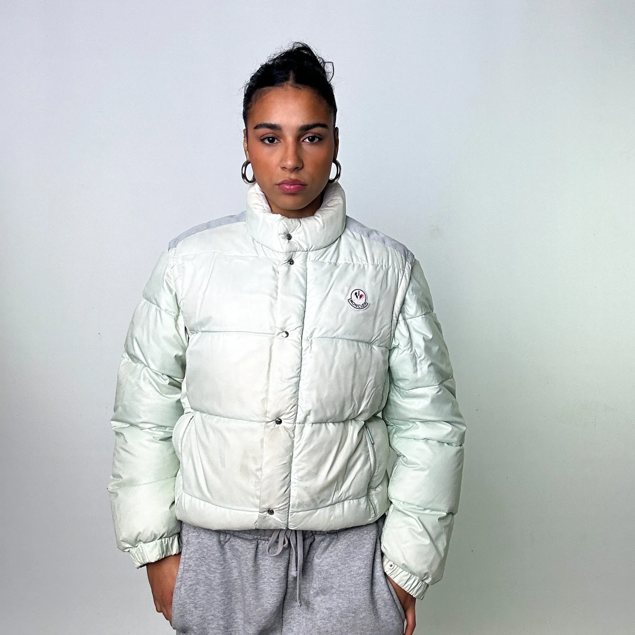 Aqua White 80s Moncler Grenoble Puffer Jacket Coat (M)