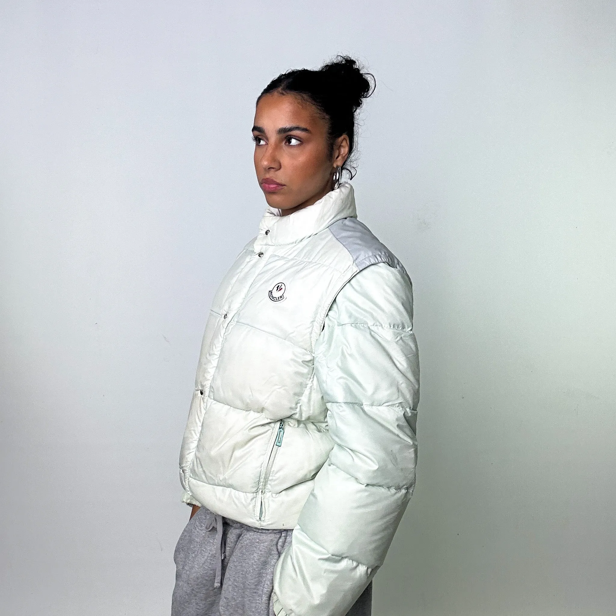 Aqua White 80s Moncler Grenoble Puffer Jacket Coat (M)