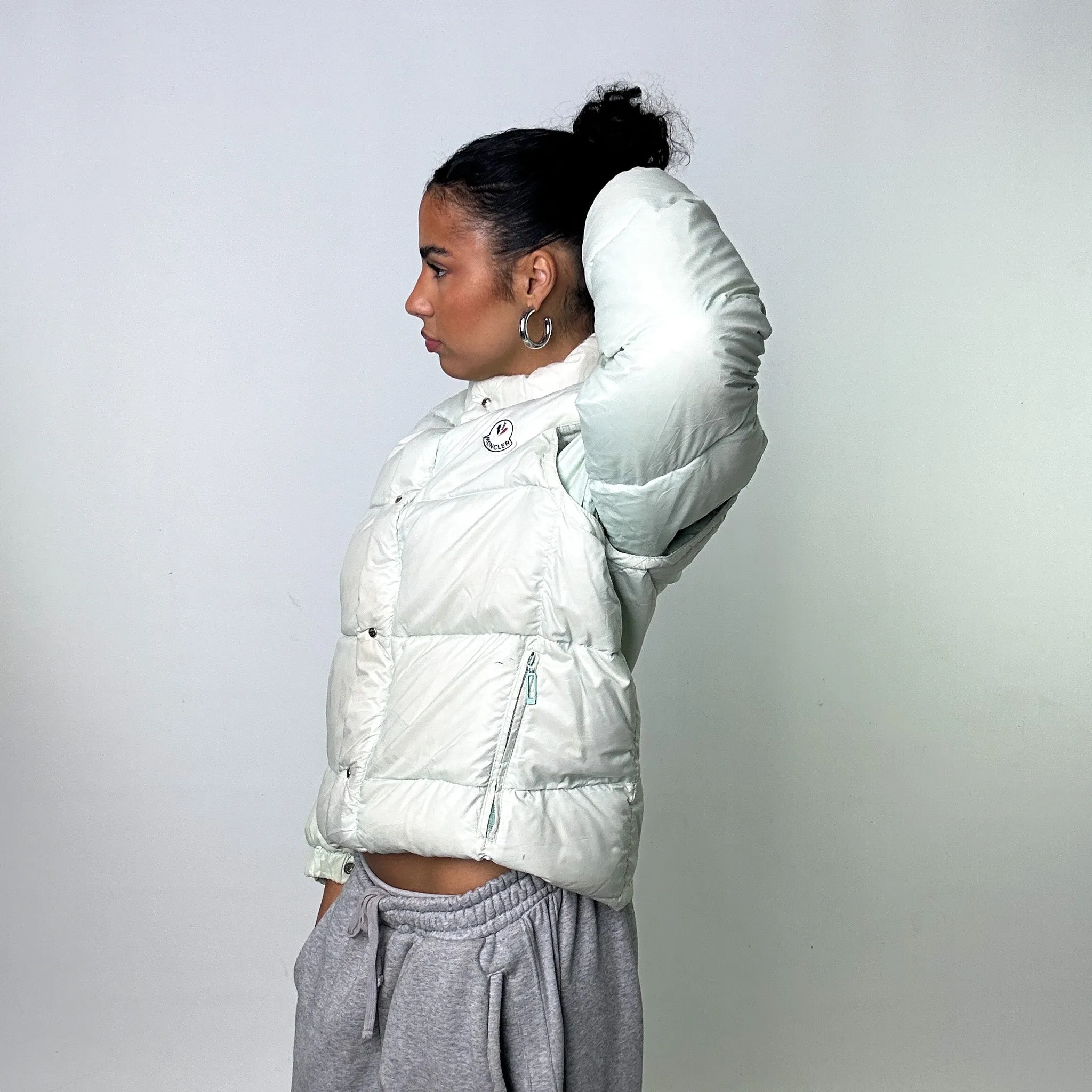 Aqua White 80s Moncler Grenoble Puffer Jacket Coat (M)