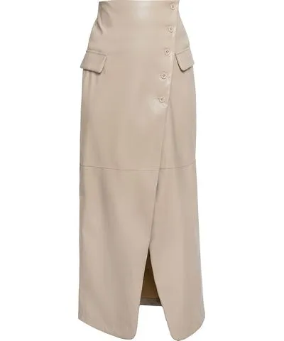 Ats the Label Women's Neutrals Beatrix Creme Faux Leather Midi Skirt