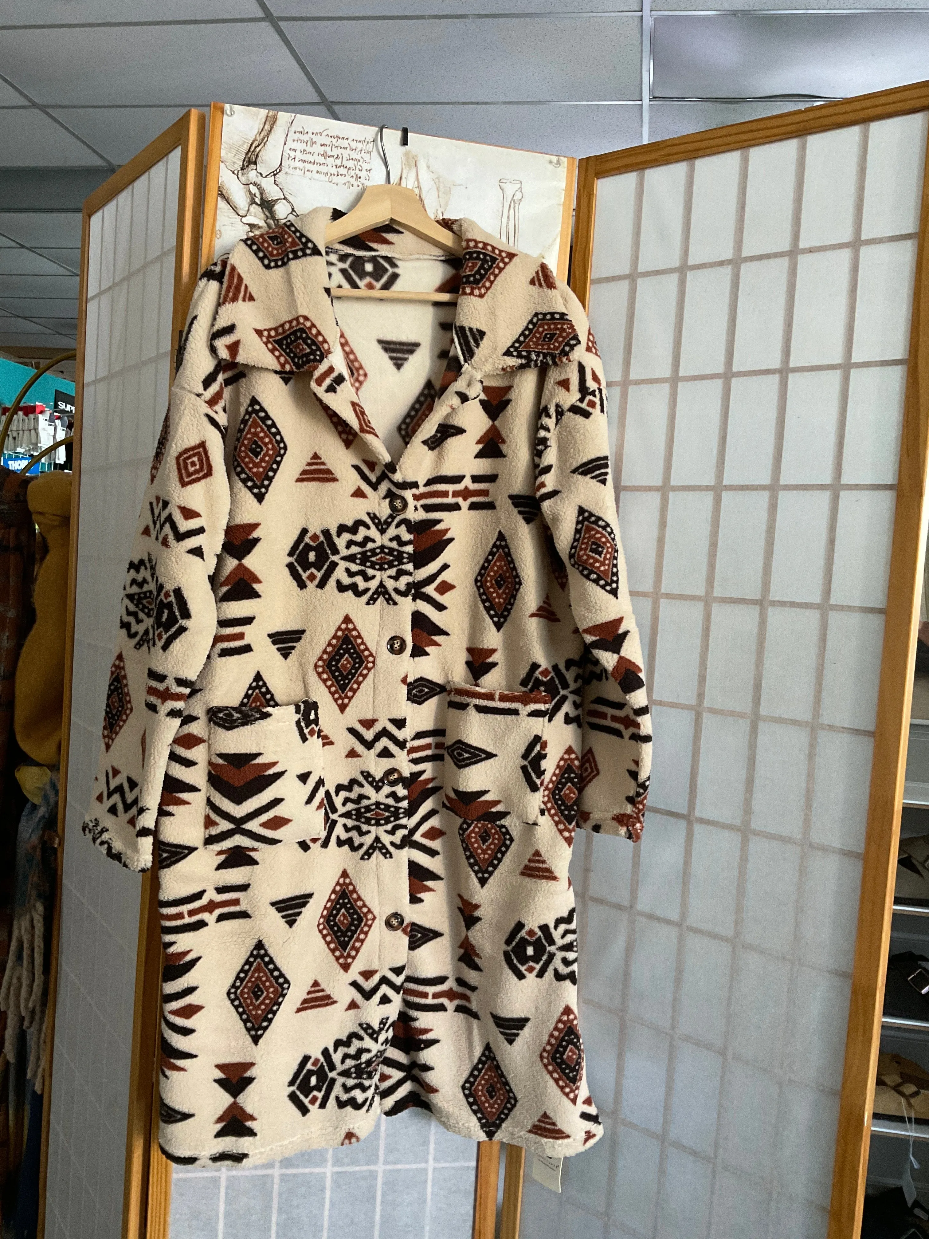  Aztec Print long Coat  