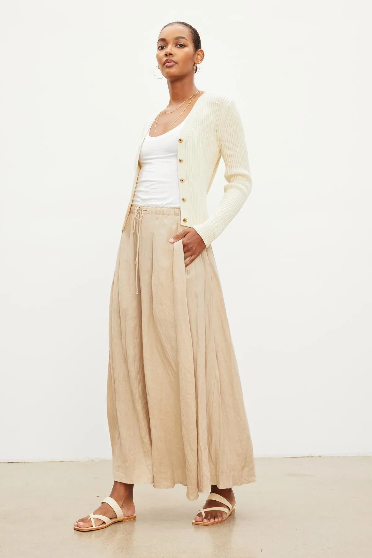 BAILEY LINEN MAXI SKIRT IN BISCUIT