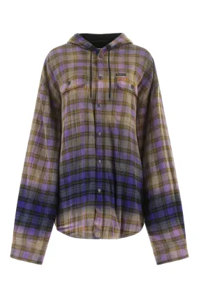 Balenciaga Bleached Effect Checked Hooded Shirt