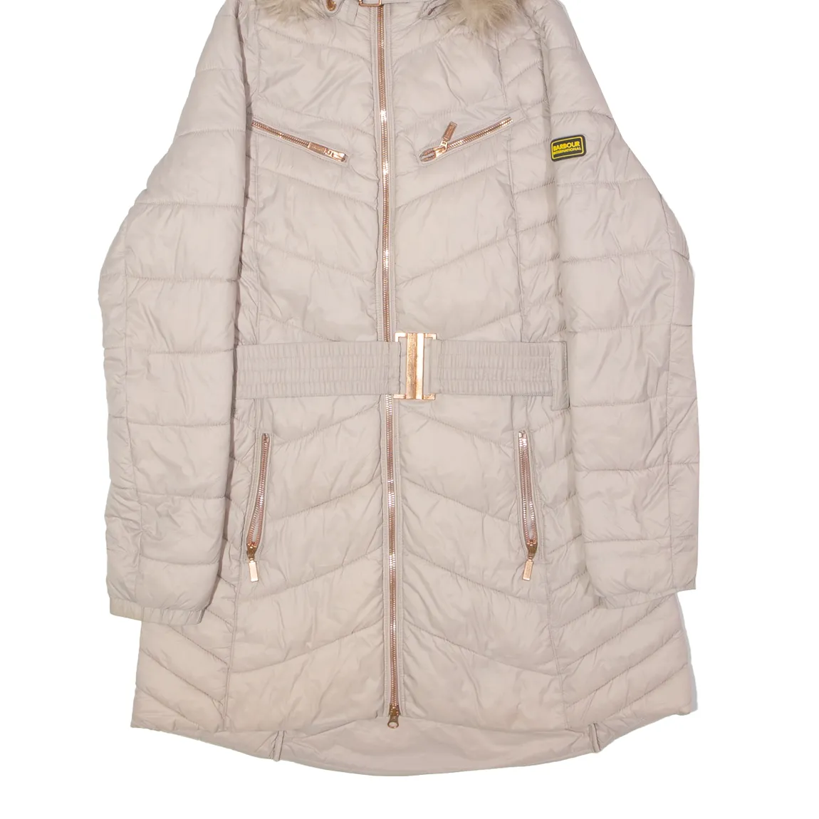 BARBOUR International Grand Womens Quilted Coat Pink Hooded UK 18