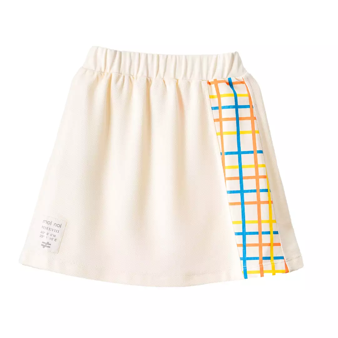 Beige Plaid Trim Cotton Skirt