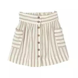 Beige Striped Button Skirt