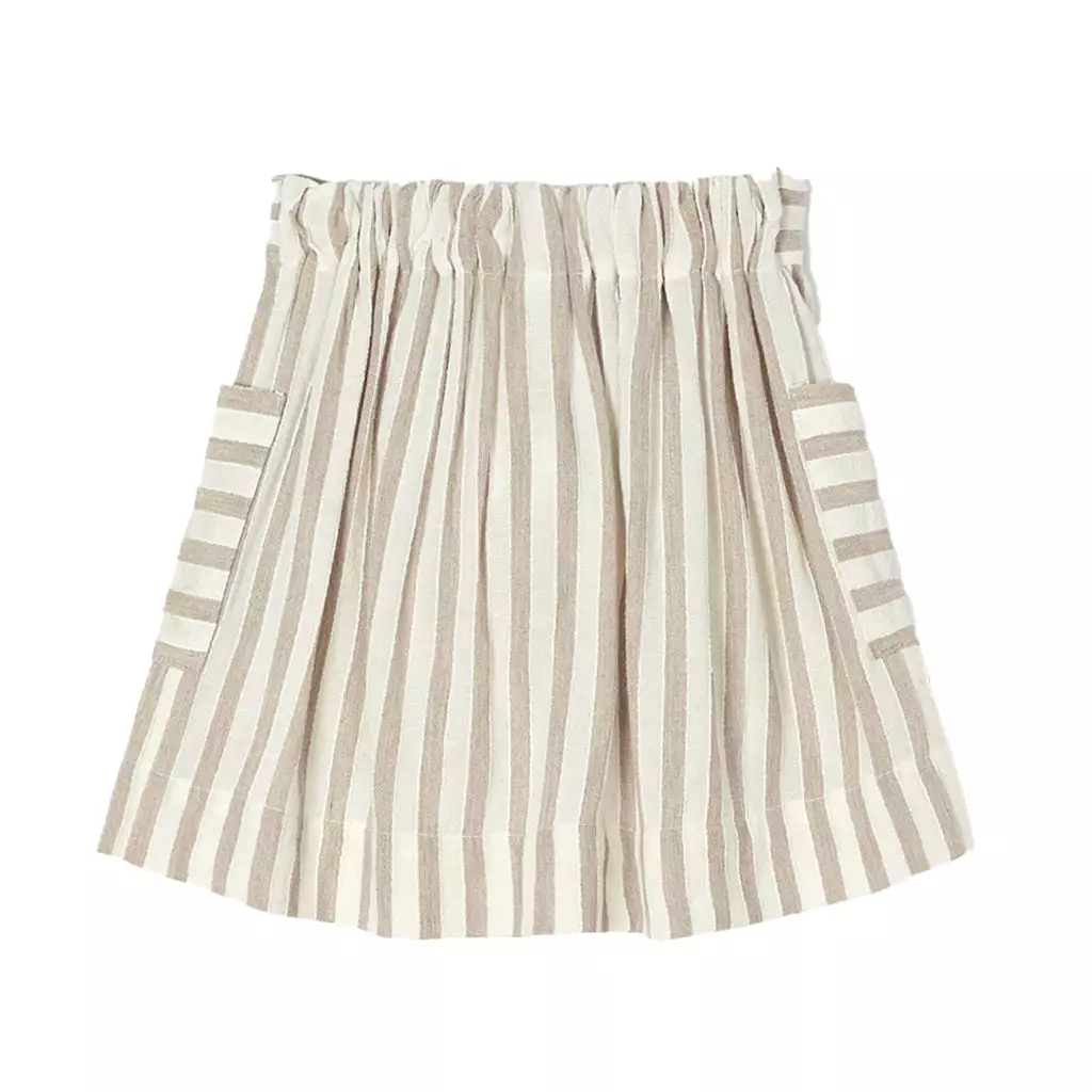 Beige Striped Button Skirt