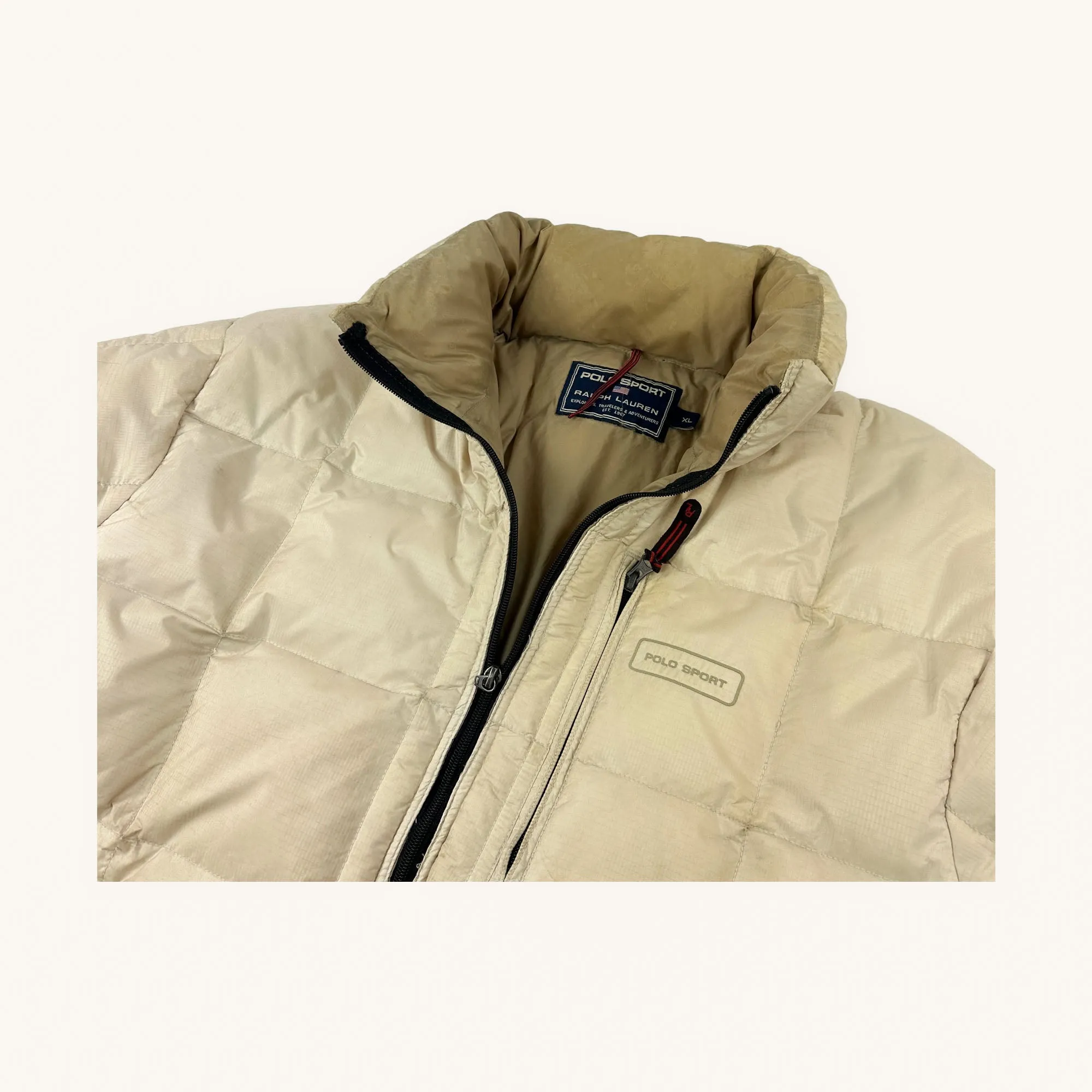 Beige Tan 90s Polo Sport Ralph Lauren Puffer Jacket Coat (XL)