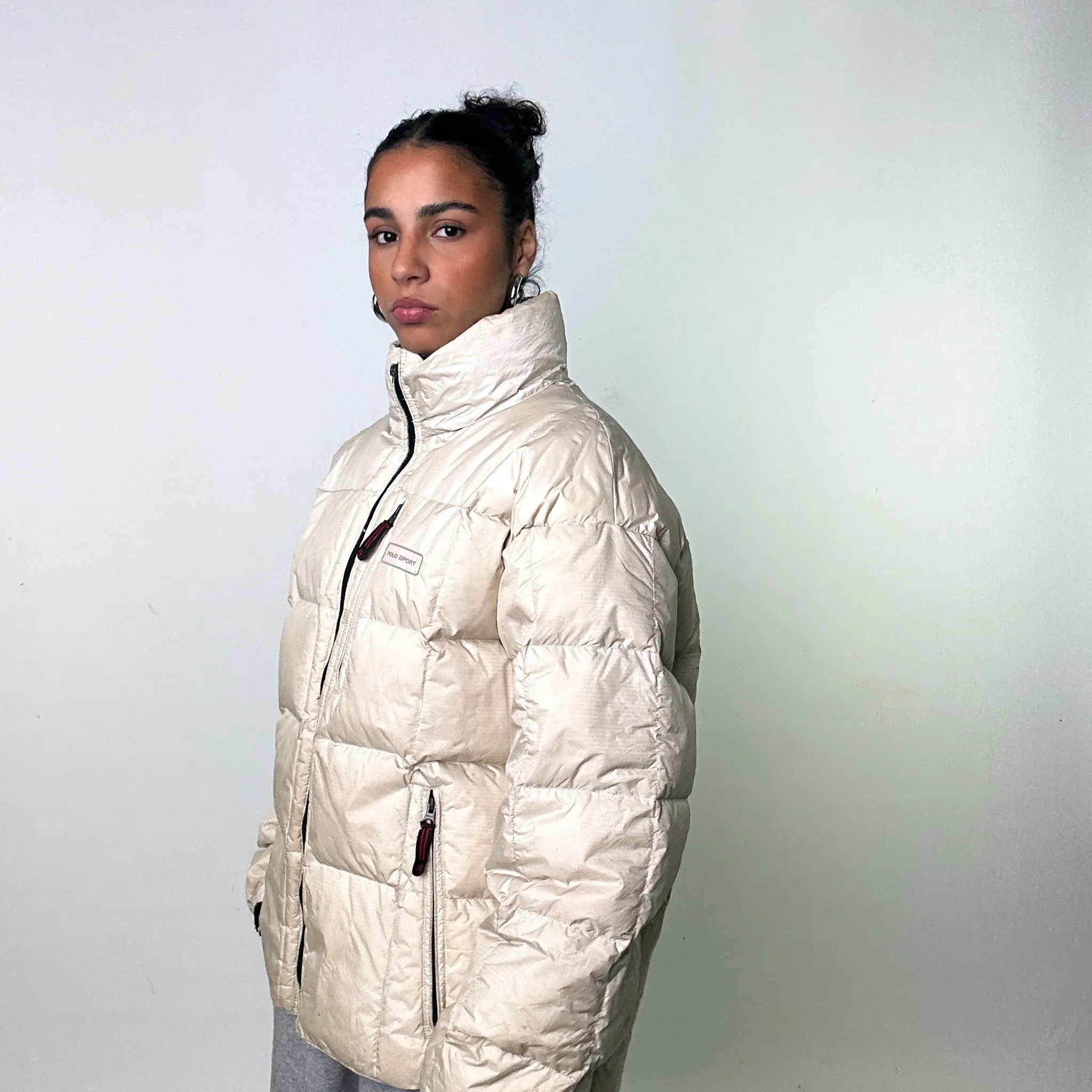 Beige Tan 90s Polo Sport Ralph Lauren Puffer Jacket Coat (XL)