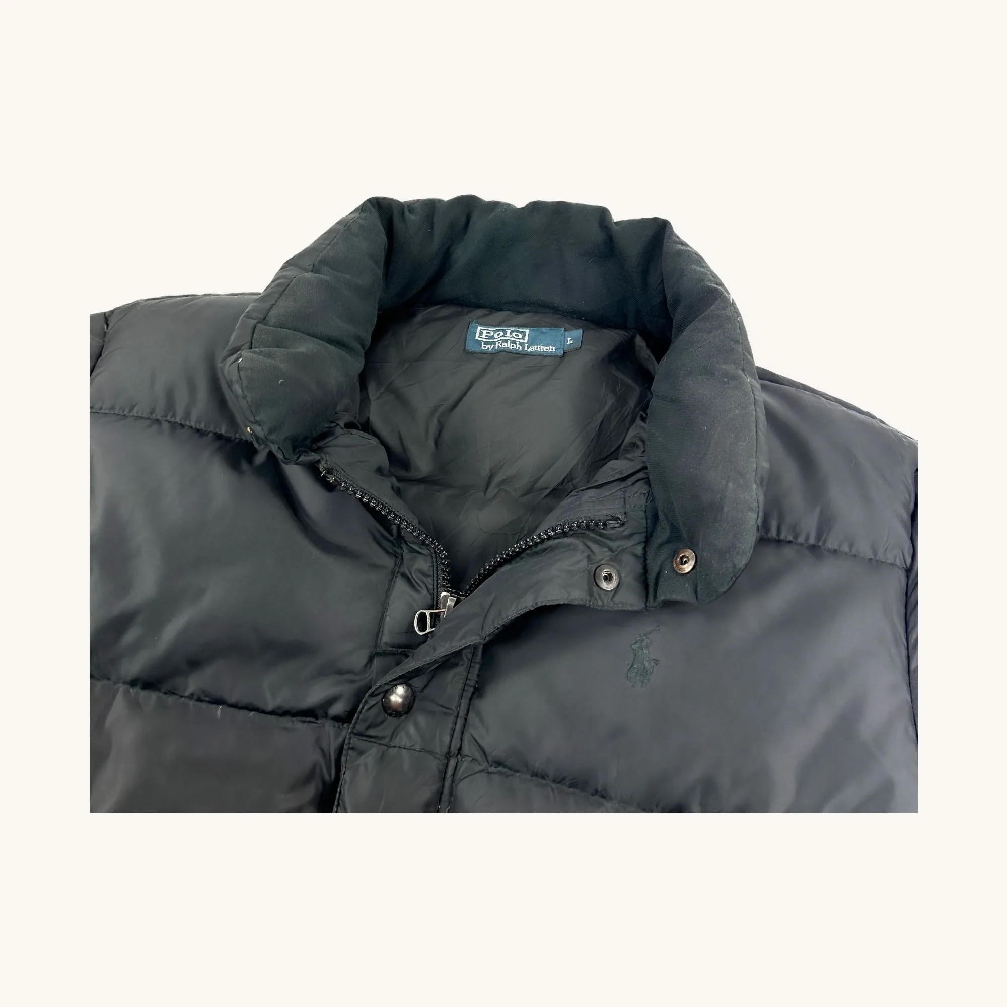 Black 90s Polo Ralph Lauren Puffer Jacket Coat (L)