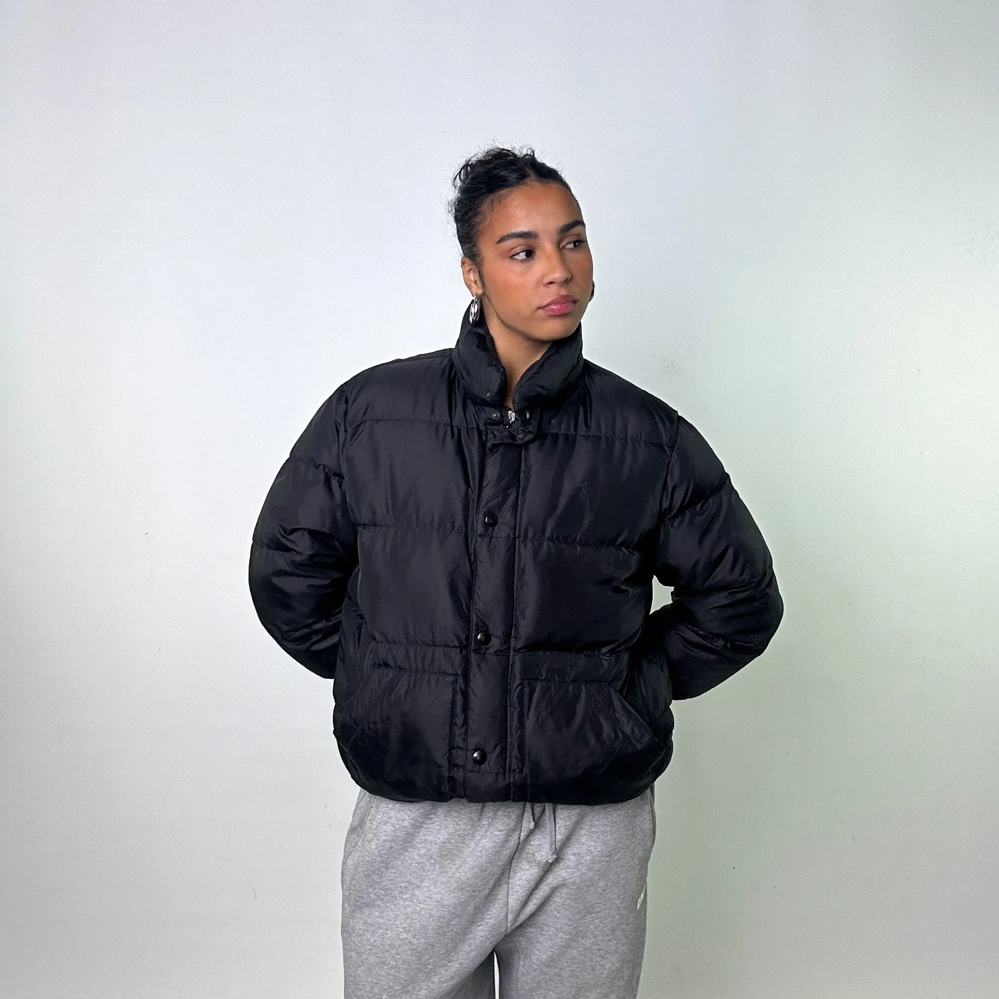 Black 90s Polo Ralph Lauren Puffer Jacket Coat (L)