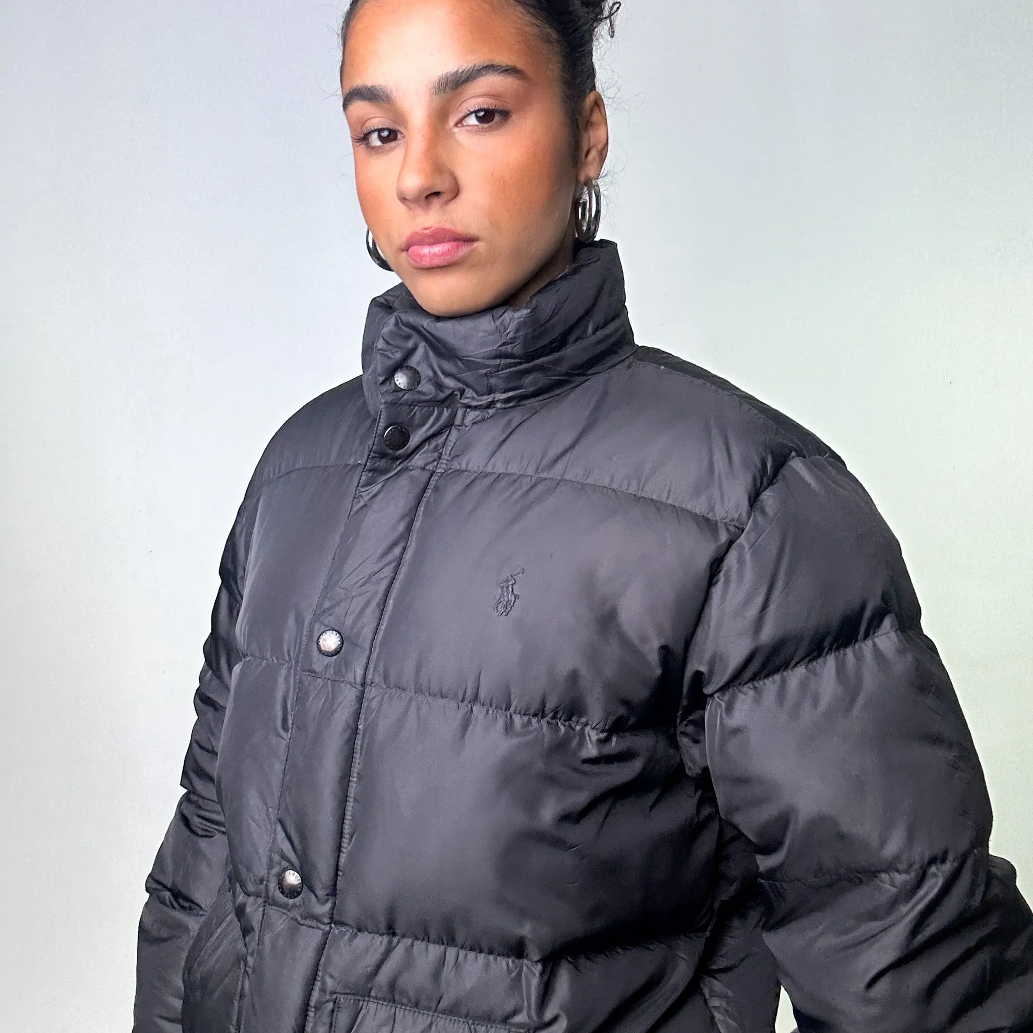 Black 90s Polo Ralph Lauren Puffer Jacket Coat (L)