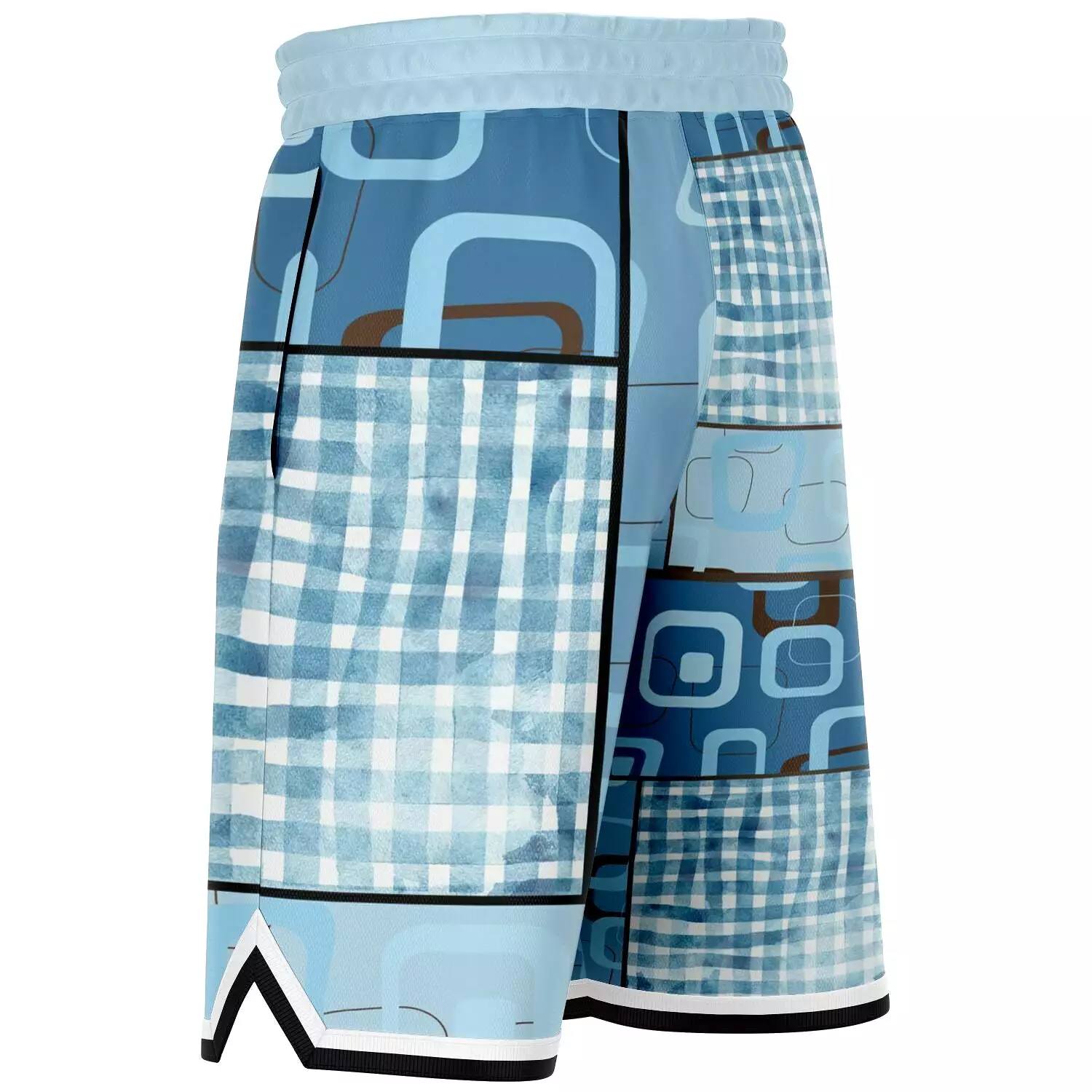 Blue Geo Patchwork Plaid Basketball Shorts