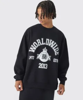 boohooMAN Mens Oversized Worldwide Slogan Sweatshirt