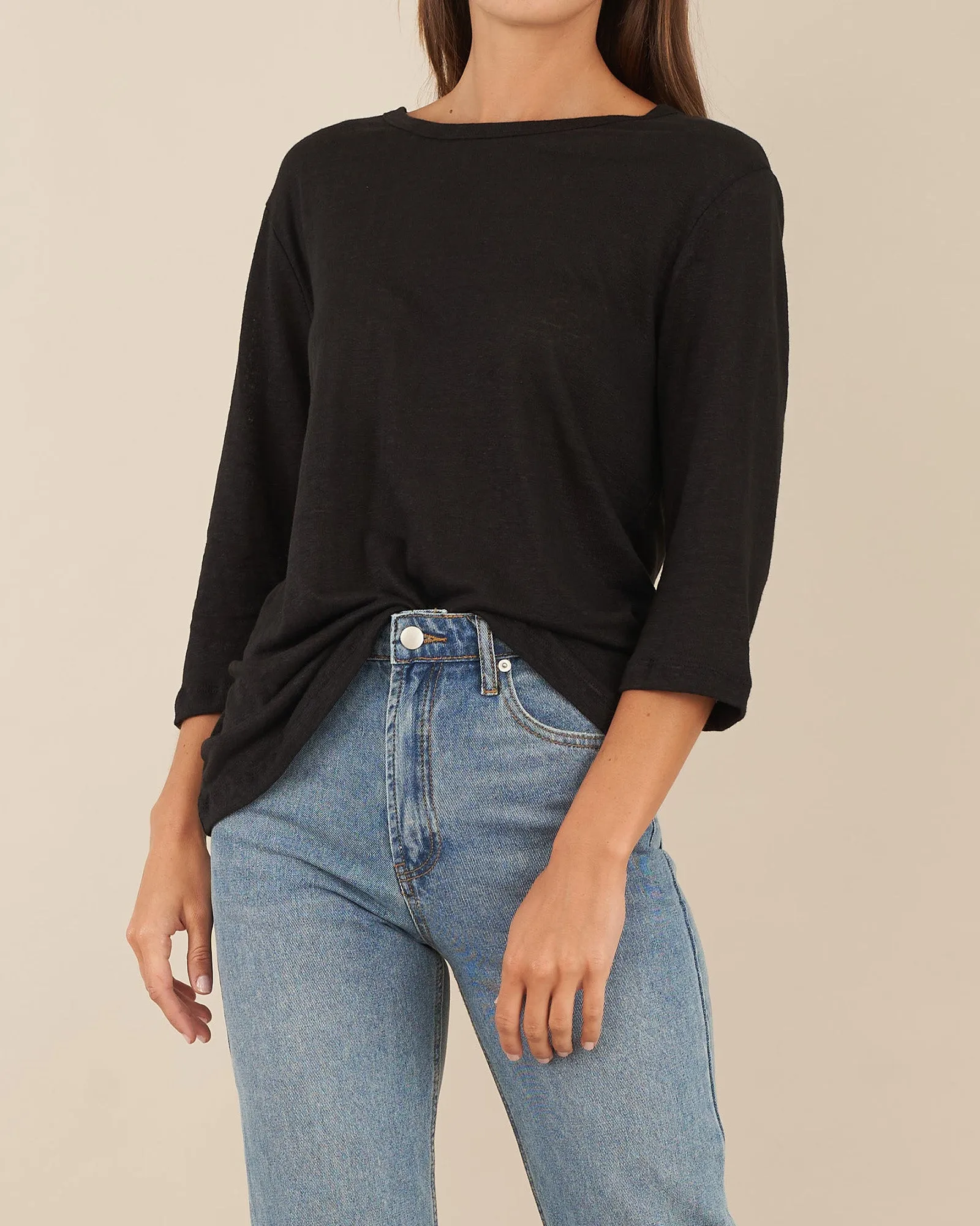 Bronte Linen Jersey Top - Black