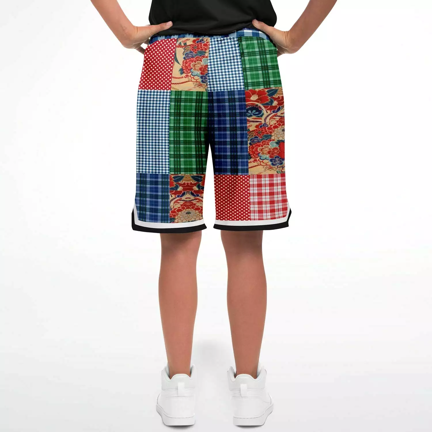 Busan Fleur Floral Plaid Patchwork Basketball Shorts