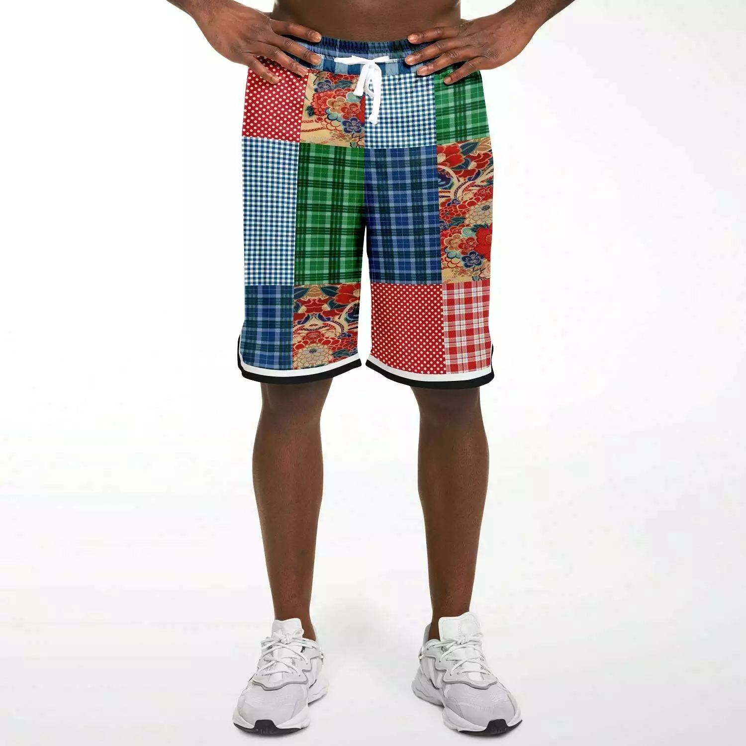 Busan Fleur Floral Plaid Patchwork Basketball Shorts