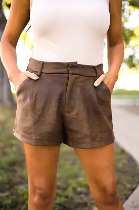 Camel Faux Leather Shorts