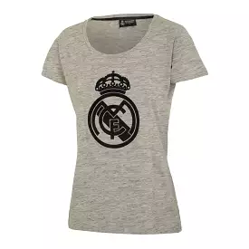 Camiseta Escudo Gris/Negro Melange Mujer Real Madrid