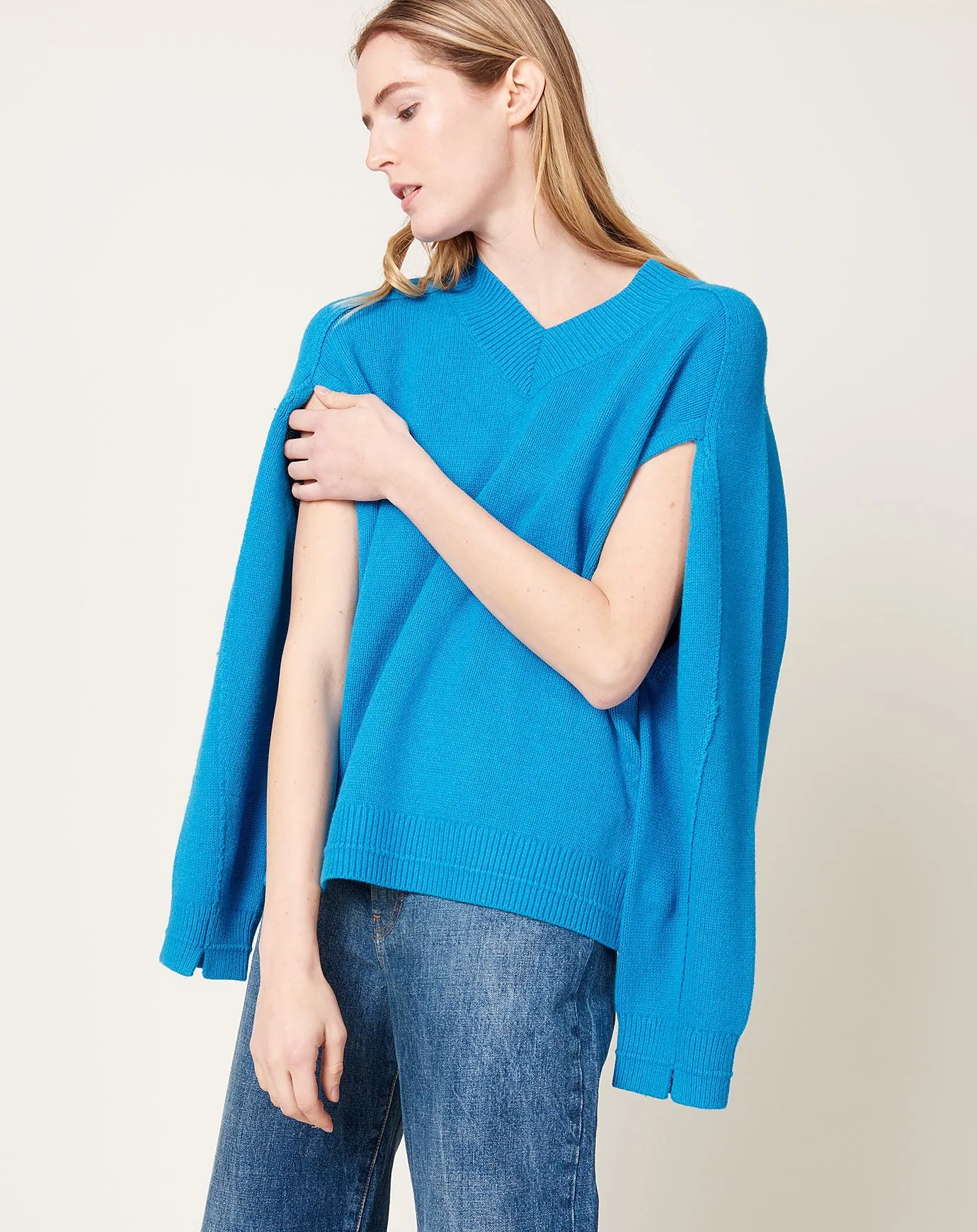 Cape V Neck in Cerulean Blue