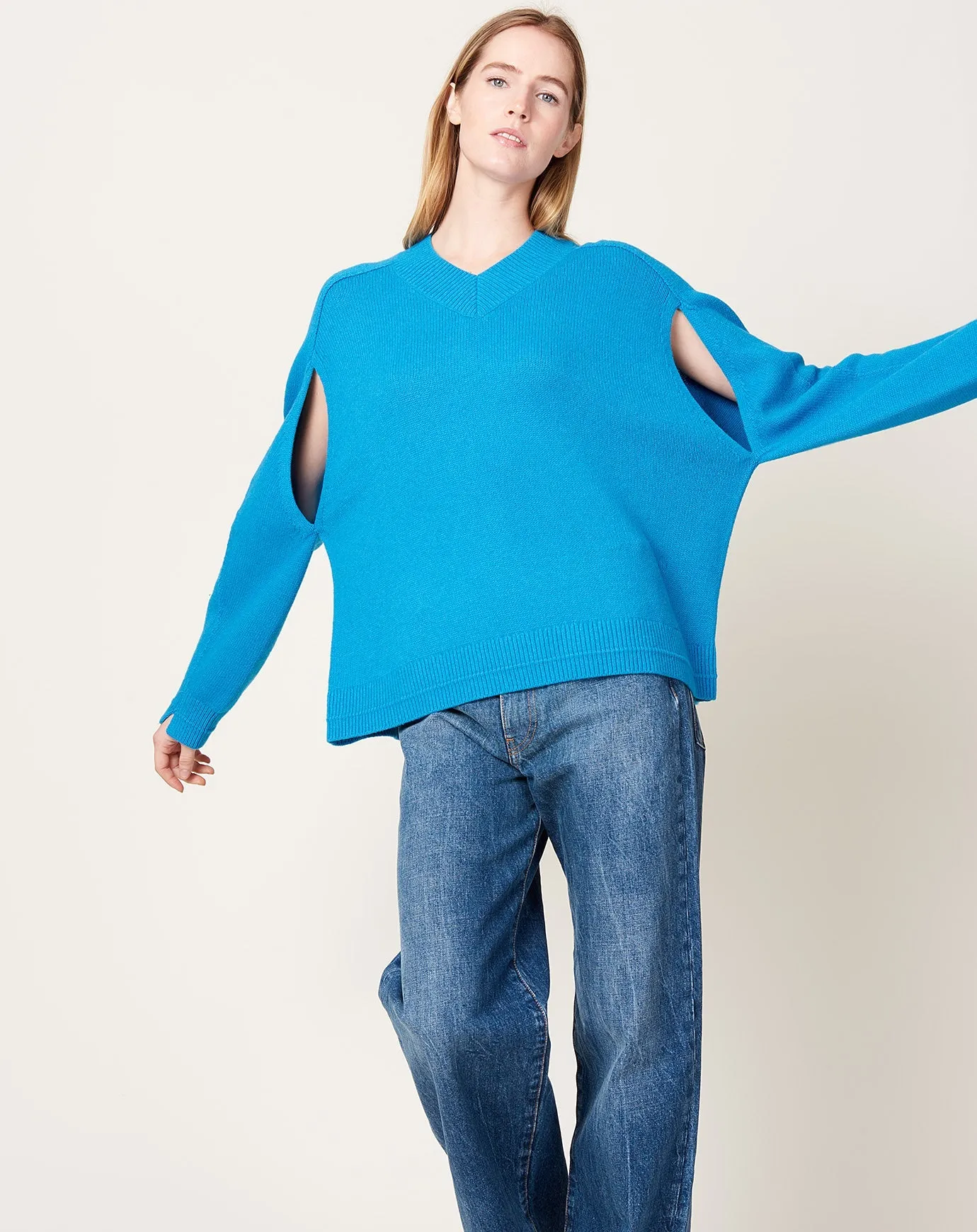 Cape V Neck in Cerulean Blue