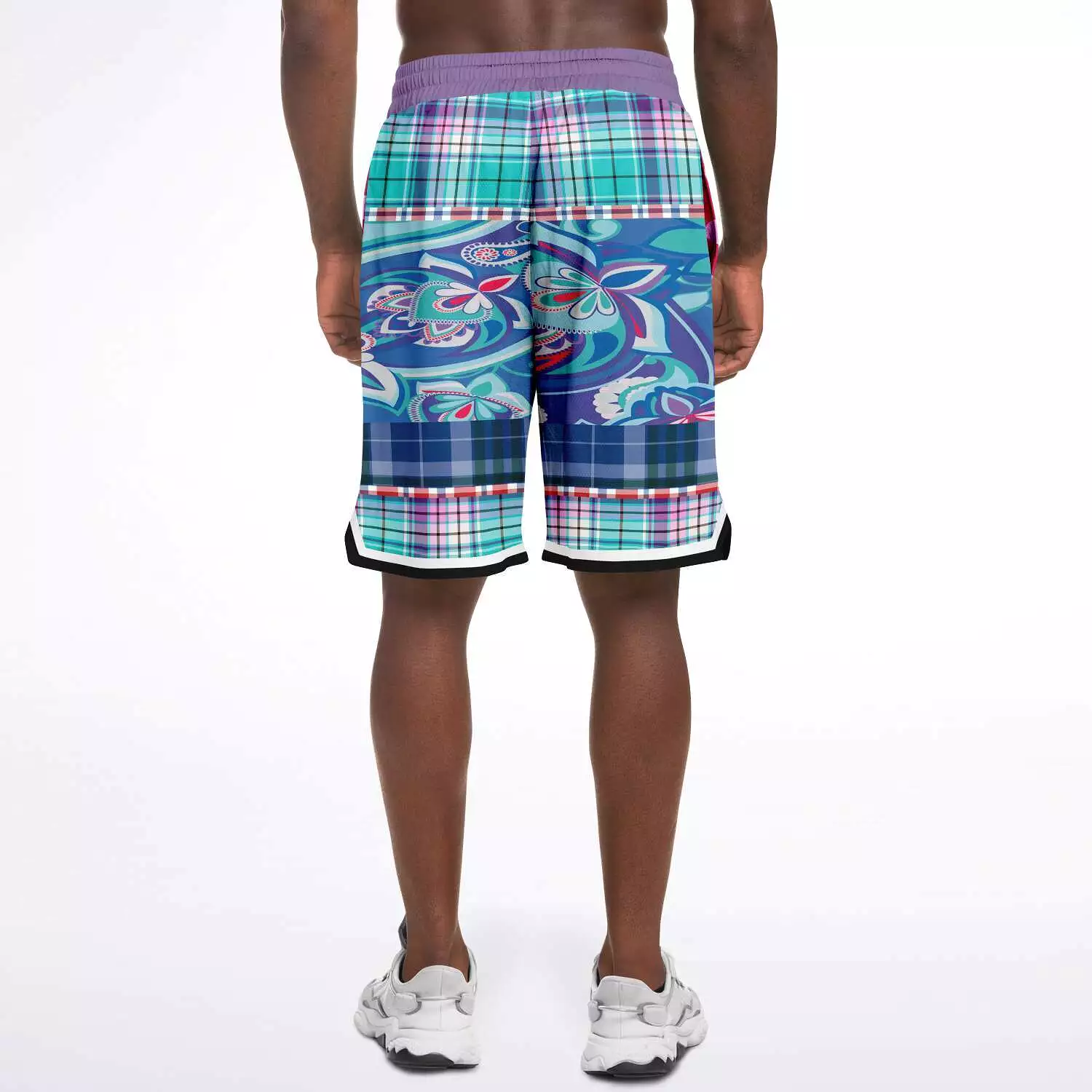 Cerulean Plaid Paisley Basketball Shorts