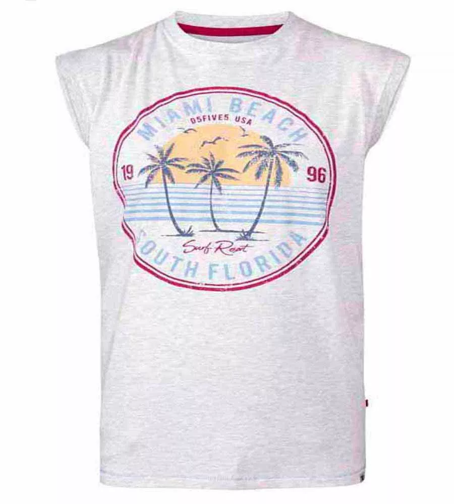 D555 Big Mens Miami Beach Printed Sleeveless T-Shirt (SHIPLEY)