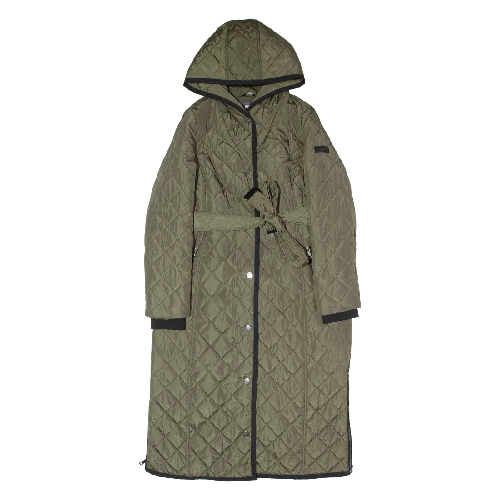 DKNY Womens Quilted Coat Green Hooded Diamond S