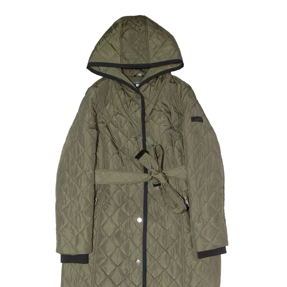 DKNY Womens Quilted Coat Green Hooded Diamond S