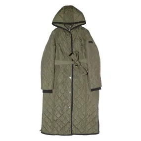 DKNY Womens Quilted Coat Green Hooded Diamond S