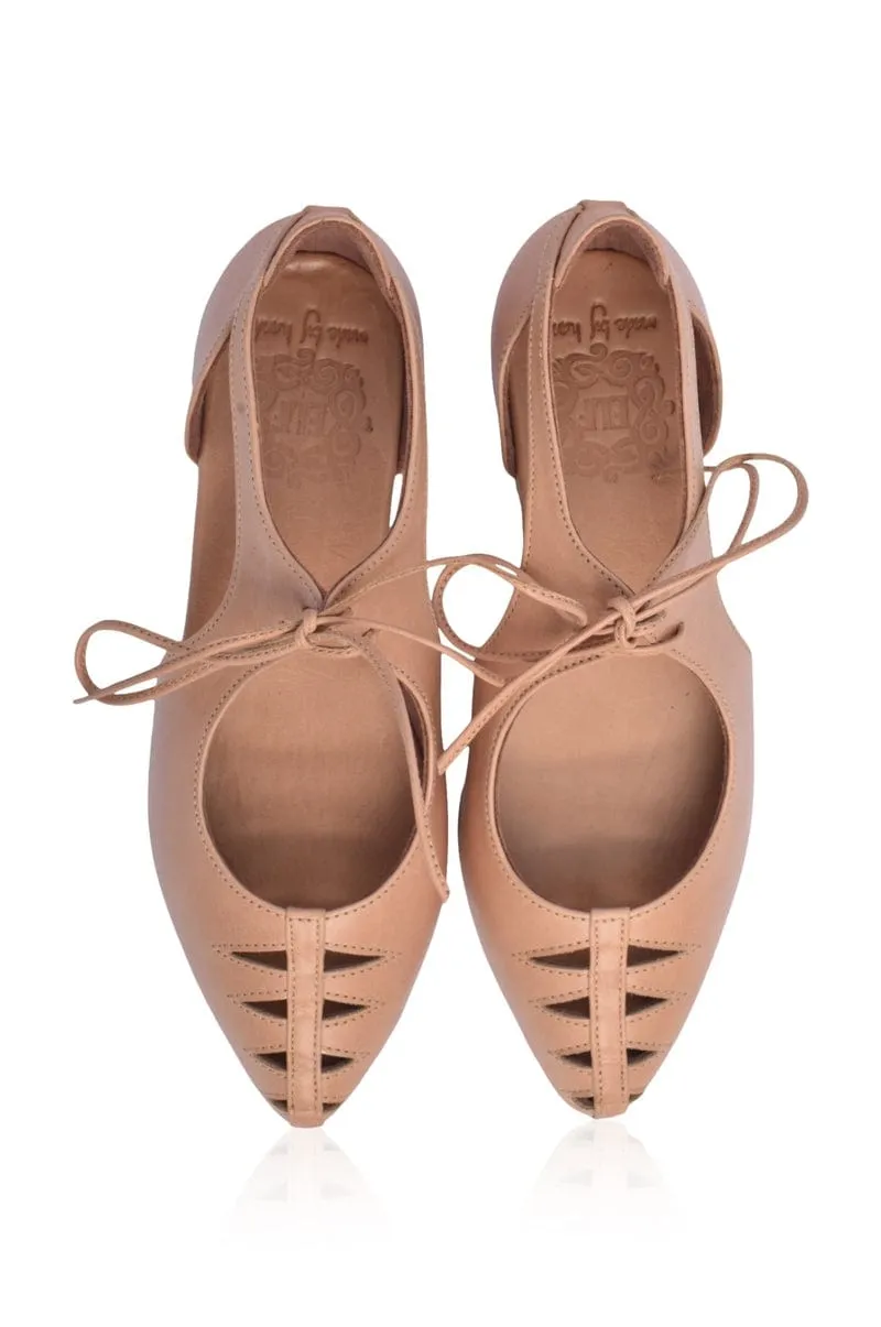 Eden Pointy Toe Ballet Flats in Vintage Camel