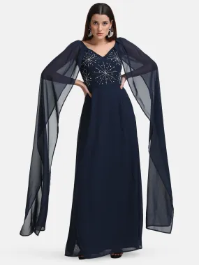 Embellished Cape Sleeve Maxi Dress