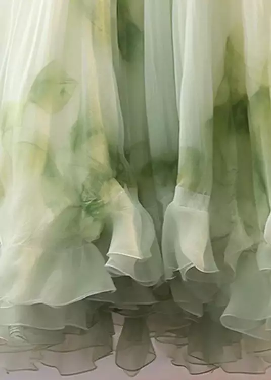 French Green Tie Dye Wrinkled Chiffon Skirt Summer AB1014