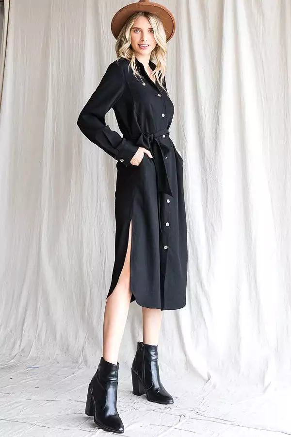 From the Top Button Down Dress - Black