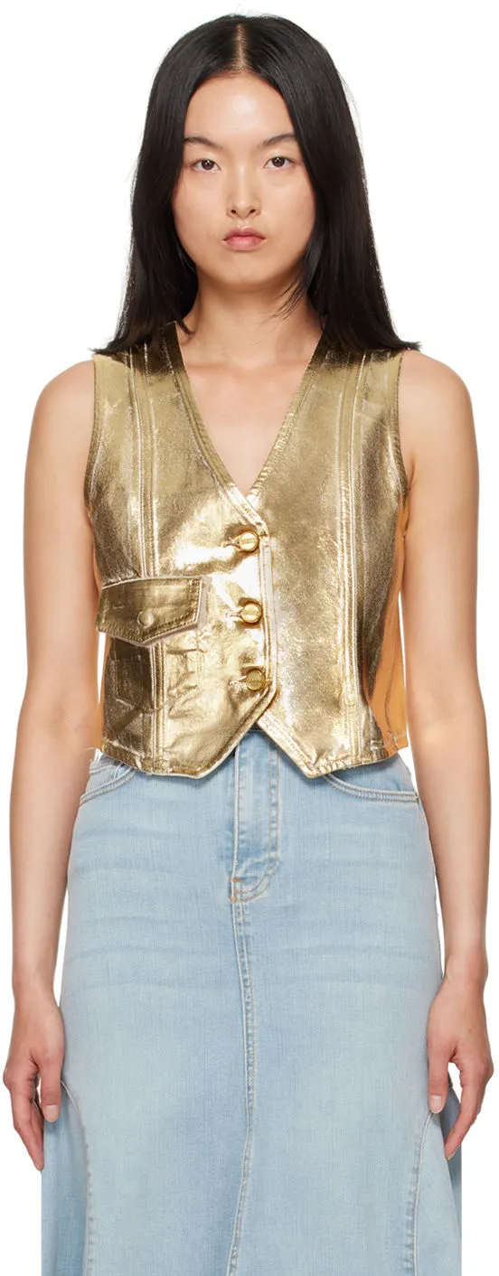 GANNI Gold Foil Denim Vest