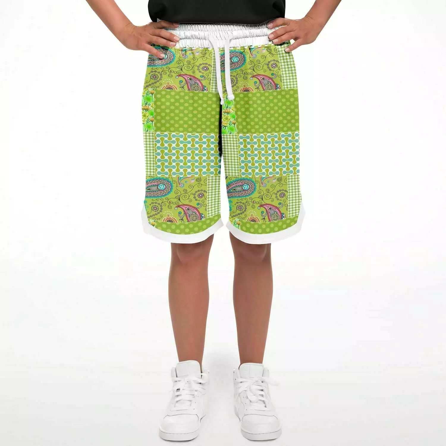 Green Anjou Pear Patchwork Basketball Shorts