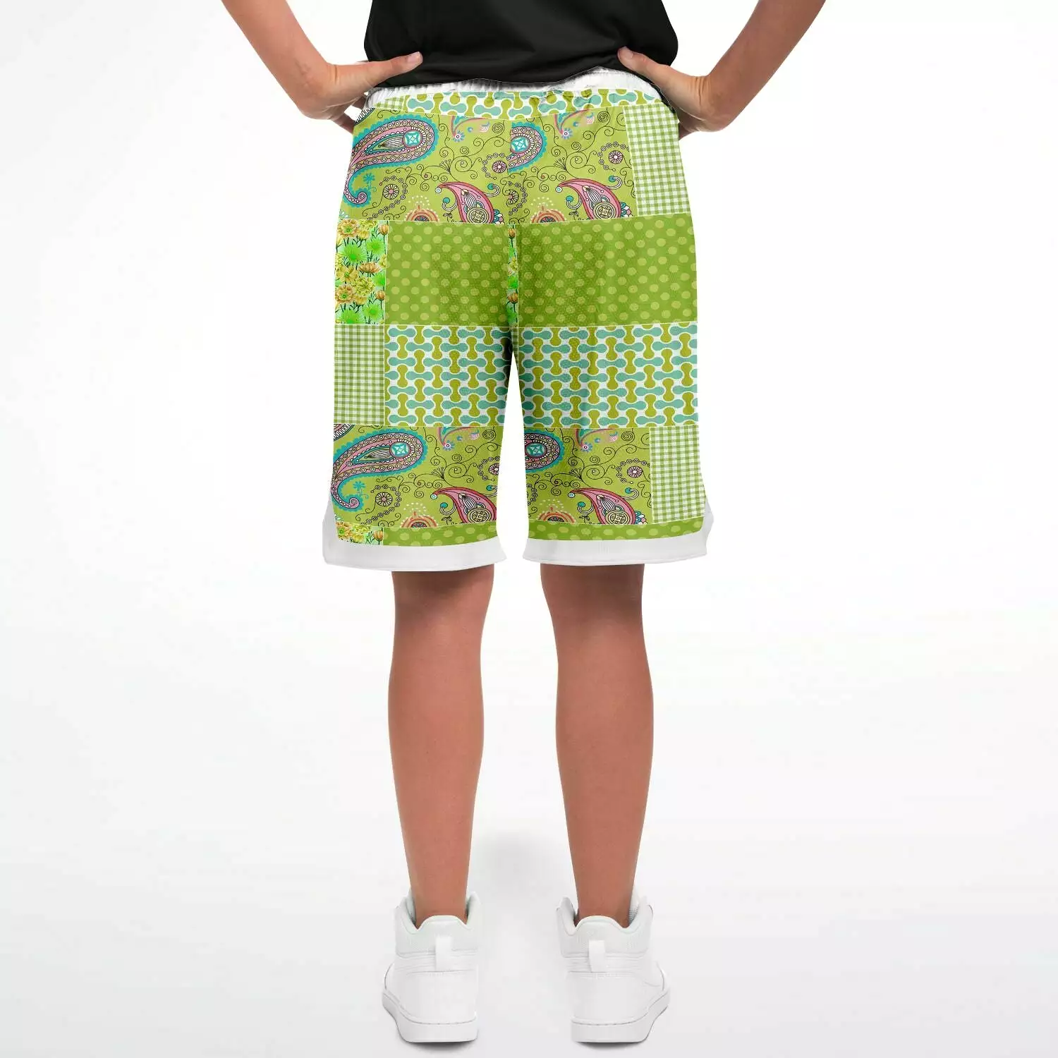 Green Anjou Pear Patchwork Basketball Shorts